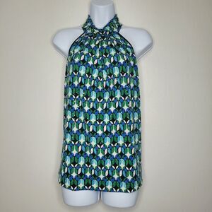 Vintage y2k J.T.B. green blue abstract geometric groovy print high neck top M